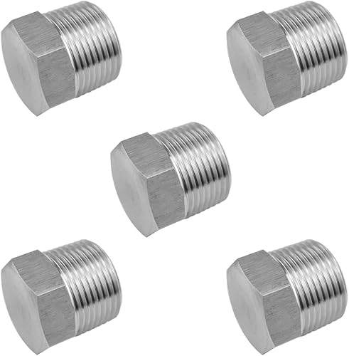 SDTC Tech Paquete de 5 accesorios de enchufe de tubería de cabeza hexagonal 14 "NPT rosca macho 304 conector de enchufe de acero inoxidable