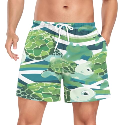 ATTX Cute Sea Turtles Mens Swim Trunks with Compression Liner 4.7