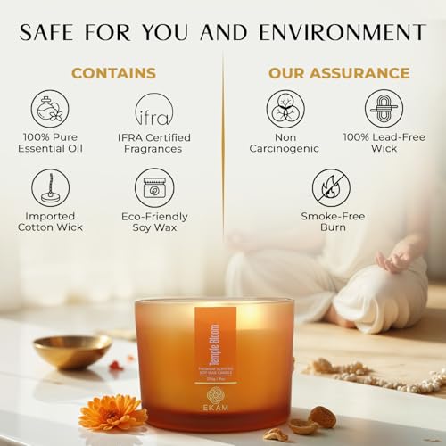 Image of EKAM Scented Candle 3 Wick Soy Wax | Temple Bloom Fragrance Candle | 35 Hr Burn | Long Lasting Premium Aroma Candle for Home Decor, Relaxation, Aromatherapy & Gifting