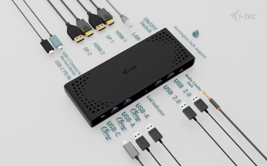 i-tec Universelle Dockingstation Dual 4K Display - 2X DisplayPort und 2X HDMI, 5X USB-Anschlüsse