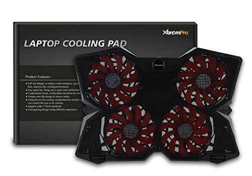 XtremPro-Portable-Metal-Mesh-Laptop-Cooler-Cooling-Pad-4-Quiet-Fans-wRed-LED-Light-Adjustable-Height-Up-to-17-Inch-Notebook-2-USB-Interface-wSpeed-Control-Switch-Non-Slip-Black-11148