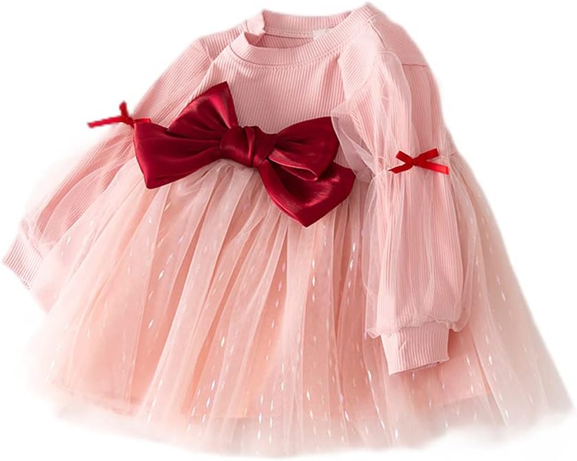 Vivobiniya Toddler Girls Long Sleeve Tutu Dresses Kids Bowknot Skirt Baby Clothes 2-6Y
