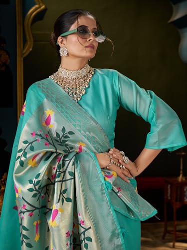Image of MADHUHANSH Women's Cotton Linen Saree with Unstitched Blouse Piece and Floral Printed Pattern | Women Saree for Special Occasion | Stylish Modern Sarees