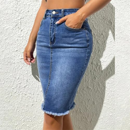 Women High Waist Denim Tassel Decoration Hem Wrap Hip Half-Body Dsummer Daily Casual Skirt4