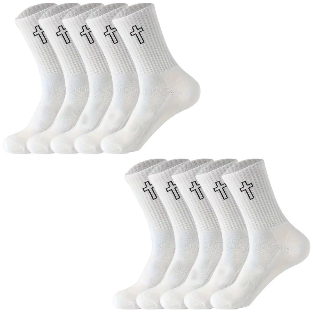 Uzztfa 5 Pairs Cross Socks, Anti Slip Athletic Socks Christian Socks Jesus Sports Sock for Football Basketball Sports Training