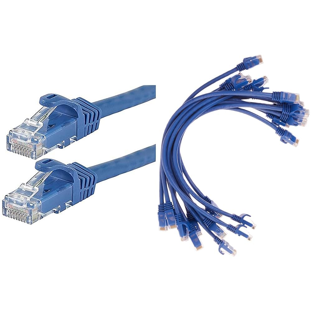 Monoprice Cat6 Ethernet Patch Cable Bundle - 12-Pack 2 Feet & 12-Pack 1 Foot - Blue Flexboot Series