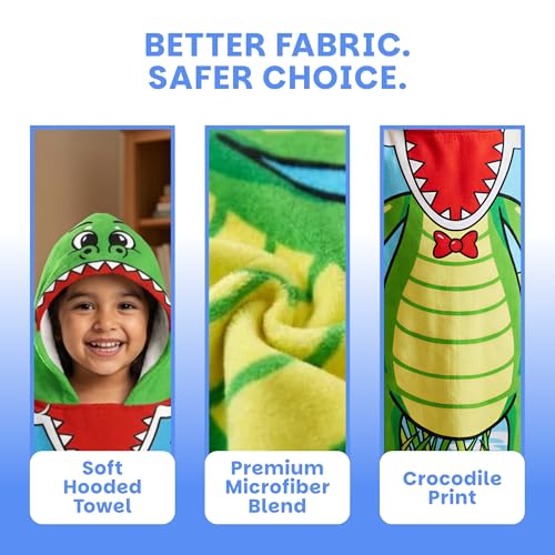 Image of Famyo Poncho Hooded Towel for Kids 1-7 Years | Quick Dry Kids Towel | Soft Lightweight Baby Wrap for Beach | 60 X 60Cm Toddler Pool Towel for Boys & Girls | Micro-Fiber Bath Towels | Crocodile