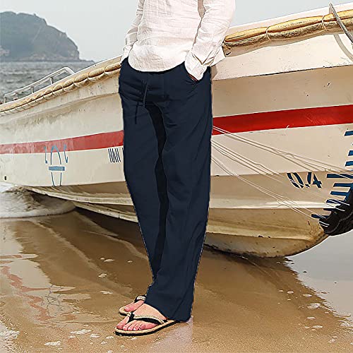 Mens Linen Pants Yoga Beach Loose Fit Lightweight Casual Summer Elastic Waist Drawstring Baggy Trousers with Pockets2