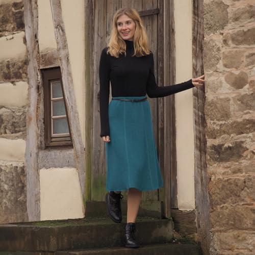 Women’s Wool Long Flared Skirt: 100% Organic Merino Crepe, Elastic Waistband3