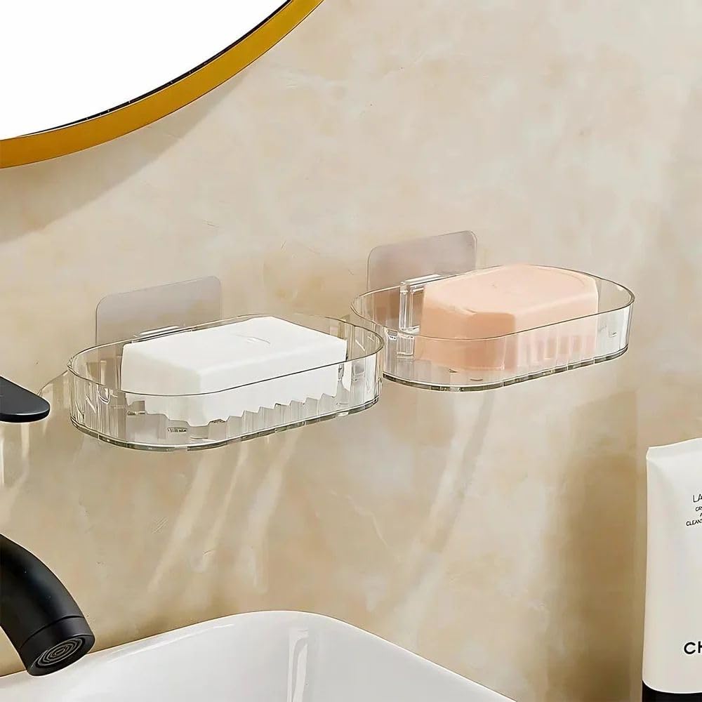 CIPLA PLAST Transparent Soap Holder for Bathroom – Self-Adhesive Wall-Mounted Soap Case, Durable Bathroom Organizer – No Drill Soap Dispenser for Wash Basin, (Pack of 2) (Multicolor, Rectangular)-image-34