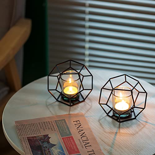 Sziqiqi Geometric Black Candle Holders For Pillar Tea Light Candles - 6 Pieces Hexagon Metal Wire Candleholders Set For Living Dining Room Fireplace Mantle Christmas Party Halloween Table Centerpieces #TOP1