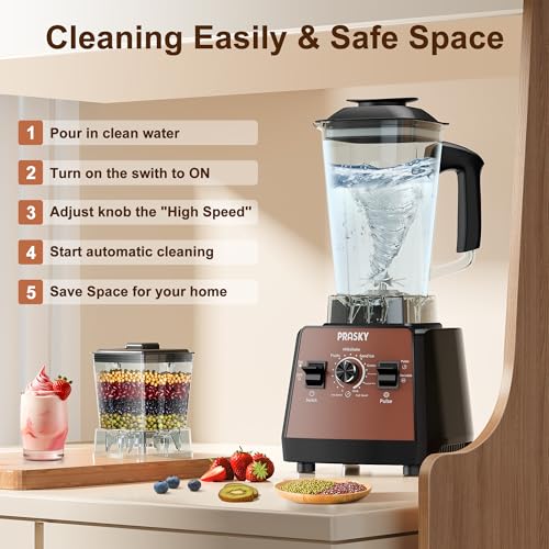 Image of Blenders for Kitchen, Smoothie Blender, 2400W /1000W Prasky Blender & Grinder Combo, 25,000 RPM High Speed, 68oz BPA-Free Food Processor, Countertop Blender for Smoothies, Shakes & Food (Brown,2L)