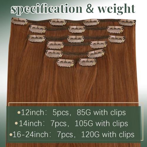 Image of Ugeat Human Hair Clip in Extensions Copper 14 Inch 7pcs 105g Softness