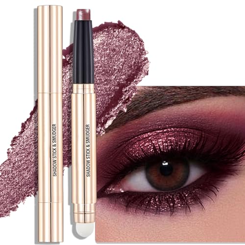 Wugbc Plum Shimmer Eyeshadow Stick - Dual-Ended Long-Lasting Cream Eye Shadow for Older Women Crease-Proof Metallic Eyeshadow Pencil Multi-Use Eye Crayon Highlighter Makeup with Built-in Smudger