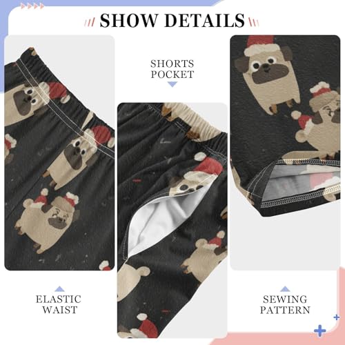 Cartoon Pugs Santa Hats Pajama Pants Soft Lounge Sleepwear PJ Bottoms with Elastic Waist Ages 6–14 Years4