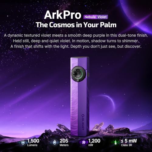 Image of OLIGHT ArkPro EDC Flat Flashlight Rechargeable, Pocket Light, Nebula Violet | Green Beam, White LED, UV Flashlight, 1500 Lumens Flash Light, USB-C Magnetic, Camping Lights, Emergency Work Outdoor Home