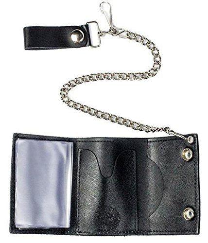 BLUNT LEAF Mens Biker Leather Tri-fold Wallet with Chain2