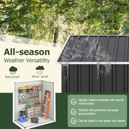 Image of AirWire 5x3 FT Outdoor Storage Shed, Garden Shed with Updated Frame Structure and Lockable Doors, Metal Tool Sheds for Backyard Garden Patio Lawn, Grey