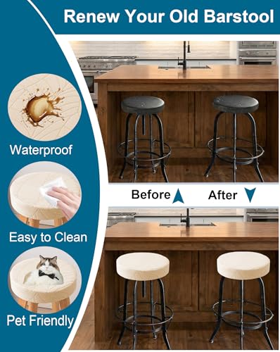 Image of CRFATOP 4 Pack Waterproof Bar Stool Covers Round Seat Slipcover,L,Beige