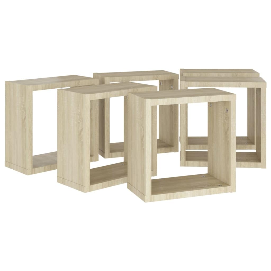 Scaffalature, mensole da parete e sporgenze, mensole cubiche da parete, 6 pezzi, rovere Sonoma, 30 x 15 x 30 cm