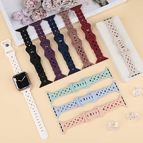 Image of Braided Silicone Bands Compatible with Apple Watch Women Slim Thin Narrow | Breathable Hollow-out Bands for iWatch Ultra 2 /3 SE 3 Series 11 /10 /9 /8 /7 /6 /5 /4 /3 /2 /1 38mm 40mm 41mm 42mm 44mm 45mm 46mm 49mm