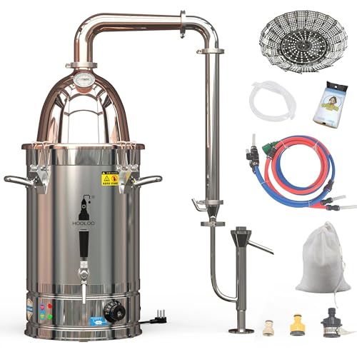 HOOLOO Alcohol Distiller Still for Home Use Kit 304 Stainless Steel Whiskey Making Kit with Thermometer Whiskey Brandy Vodka 6.3Gal (24L) (RT-30) (6.3Gal/24Litres-Rocket Lid-110V)