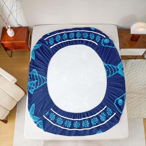 Image of jejeloiu Ocean Fish Bed Sheets Set King Size Summer Bed Set Blue Deep Pocket Fitted Sheet Sea Animal Breathable Soft Lightweight Microfiber
