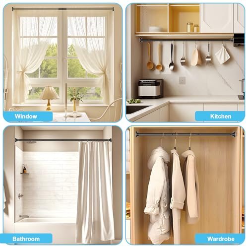 Image of Tension Curtain Rod 30 To 76 Inch Black Tension Rods Adjustable Spring Loaded Curtain Rods 7 /8 inch Curtains Rods No Drilling Tension Rods For Windows Bedroom Closet Doorway Door