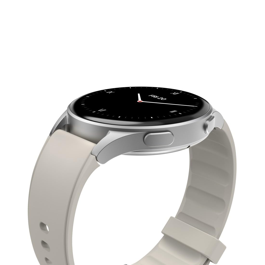 Hama Smartwatch GPS (zegarek inteligentny, smart, AMOLED 1.3, Bluetooth, wodoodporny, ładowanie magnetyczne, always-on, silikonowy pasek, srebrna koperta, 1,32", rozmowy) beżowy