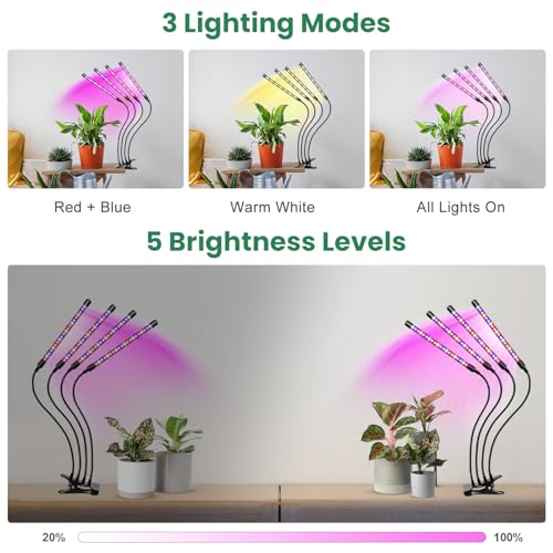 Image of Garpsen Grow Lights for Indoor Plants, 80 LEDs Full Spectrum LED Plant Grow Light, 10 Dimming Levels and 4 Heads Grow Lamp with Timer