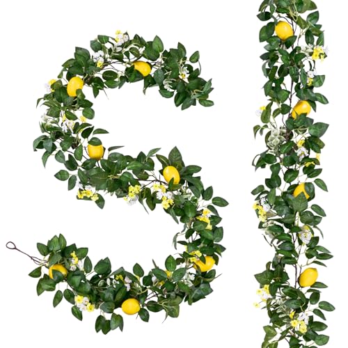 U'Artlines 2Pcs Total 12 Ft Artificial Lemon Garland Spring Summer Faux Fruit Vine Garlands with Greenery for Door Wall Mantle Wedding Party Table Decorations by U'Artlines - Used condition - US$17.99