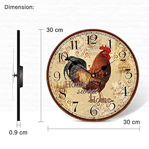 Taheat 12 inch rooster wall clock home sweet home farmhouse decor red vintage chicken battery operated wall clocks for kitchenbedroomdining roomoffice  urban country home decor