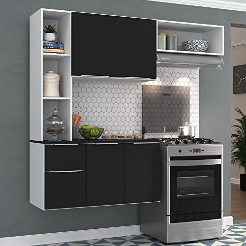 Cozinha Compacta com Armário e Balcão Mp2001 Sofia Multimóveis Branca/preta