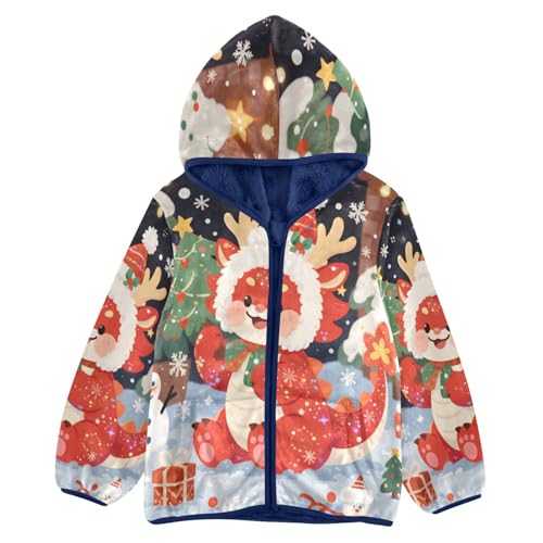 Christmas Deer in Festive Setting Toddler Fleece Jacket Girl Boys Hooded Fleece Jacket Coat Warm Outwear Zip-up 3-10T