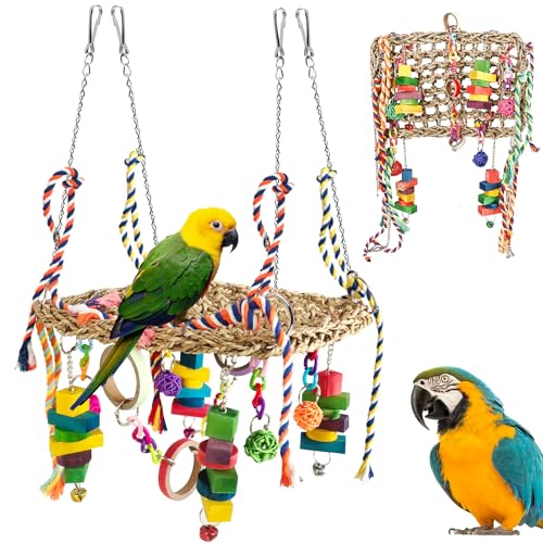 SUNOYA Jouet Perroquet, Jouet Perruche Blocs en Bois Naturel, Jouet Perroquet Gris du Gabon, Jouet Mural Suspendu pour Oiseaux, Jouet à Mâcher Perroquet pour...
