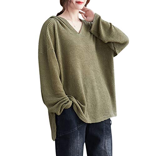 Leeofty Moletom feminino com capuz manga comprida divisão lateral mais longa nas costas pulôver blus