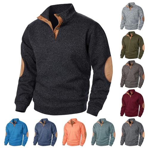 Wankang Men's Fashion Quarter Button Pullover Leisure Jacquard Sweatshirts Stand Collar Pullover Sweaters with Elbow Patches3
