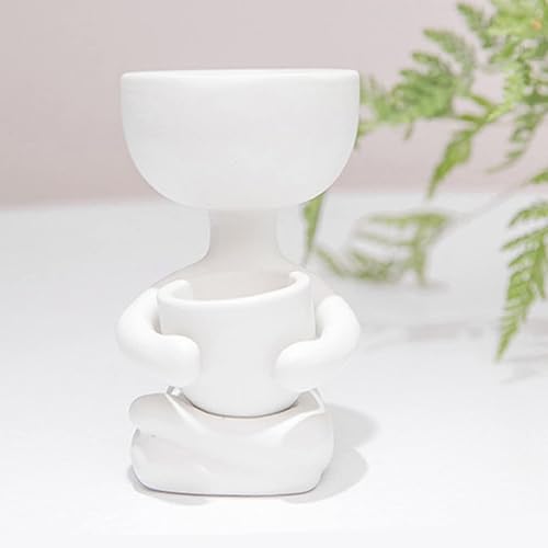Miniatura 5 de URMAGIC 2 macetas con forma de humana maceta de cerámica suculenta de 4 x 3 pulgadas con agujeros de drenaje estatuas humanas sentadas y de pie