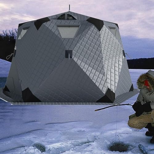 Portable Ice Fishing Tent - Insulated Hexagon Shelter with Stove Jack & Floor, Durable Winter Fishing Shanty for Easy Setup Outdoor Adventures