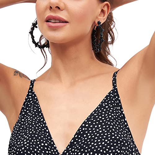 Image of Kibo Casual Women's Black Polyester Polka-dot V Neck Tiered Dress