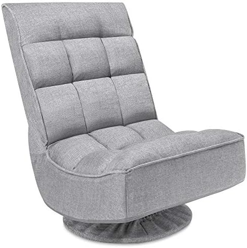 Best Choice Products Reclining Folding Floor Gaming Chair for Home, Office, Lounging, Reading w/ 360-Degree Swivel, 4 Adjustable Positions, Tufted Cushions - Gray