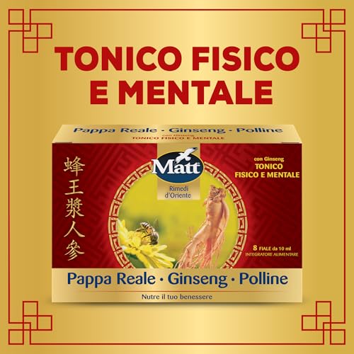 Matt, Pappa Reale Ginseng e Polline, Tonico Fisico e Mentale, Integratore Alimentare Senza Glutine Utile in Caso di Stanchezza Fisica e Mentale, Confezione con 8 Fiale da 10 ml - Immagine 1