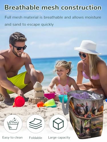 Mesh Beach Bag Oversized Tote Bags for Women Grapes Wine Farm Barrel Large Travel Pool Bags with 8 Pockets2