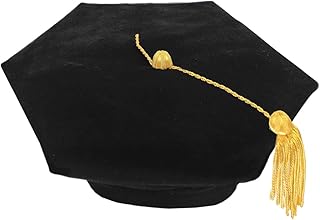 Herrenbek Doctoral Tam with Gold Bullion Tassel Unisex Black Velvet 6 Sided Graduation Tam
