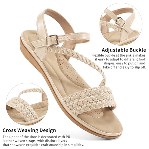 Aomigoct Dressy Womens Sandals Summer: Comfortable Strappy Flats Sandals Women - Breathable Walking Woman Shoes4