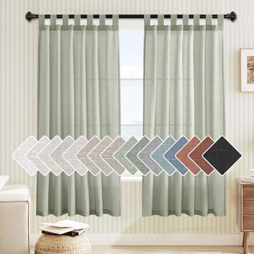 H.VERSAILTEX Natural Linen Curtains Linen Textured Semi Sheer Curtain Light Filtering Tab Top Window Treatments Panels Highly Durable Curtain Panels for Bedroom (2 Panels, 52" x 72", Sea Grass)