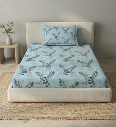 Image of Mafatlal 186 TC Metro Cotton Single Bedsheet | 90 x 60 Inch|Soft, Breathable & Lightweight | with Matching Pillow Cover| Nordic Blue