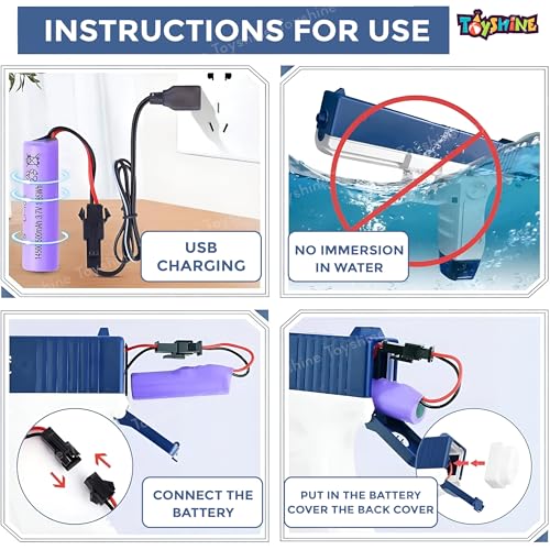 Image of Toyshine Electric Holi Water Pistol Toy Gun Rechargeable With Pressure Mechanism For Range Upto 30 Plus Feet A Powerful Squirt Guns For Kids Pool Beach Party Games And Outdoor Water Fun - Blue
