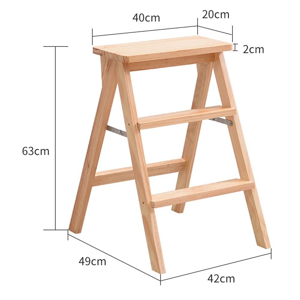 Taburete plegable de madera de 3 escalones para adultos y personas mayores, escalera portátil para cocina/dormitorio, fácil acceso y altura extra para objetos de alcance