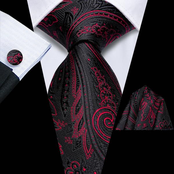 Image of Hi-Tie Men's Tie Sets Silk Paisley Striped Necktie Pocket Square Cuff-links Sets Wedding Business Holiday